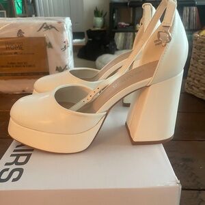 Chunky Platform Mary Jane Pumps in Cream by Unknown Brand